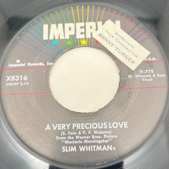 Slim Whitman Careless Hands / A Very Precious Love 45 Country Imperial 8316 - Picture 2 of 6